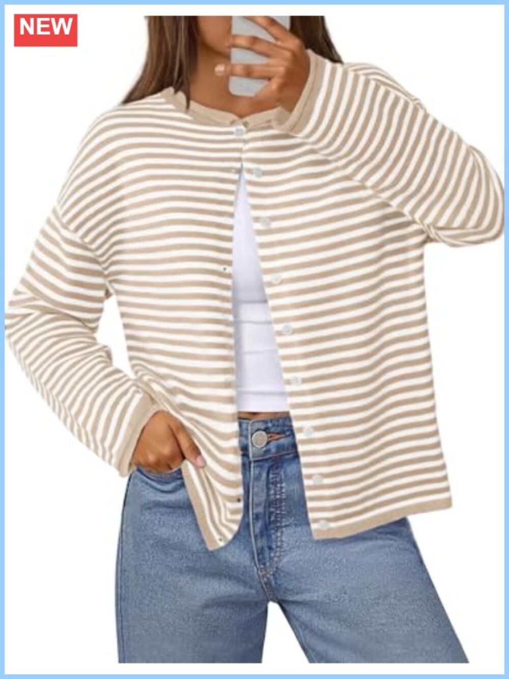 Women's Striped Button Down Cardigan Long Sleeve Loose Fit Fall Sweater